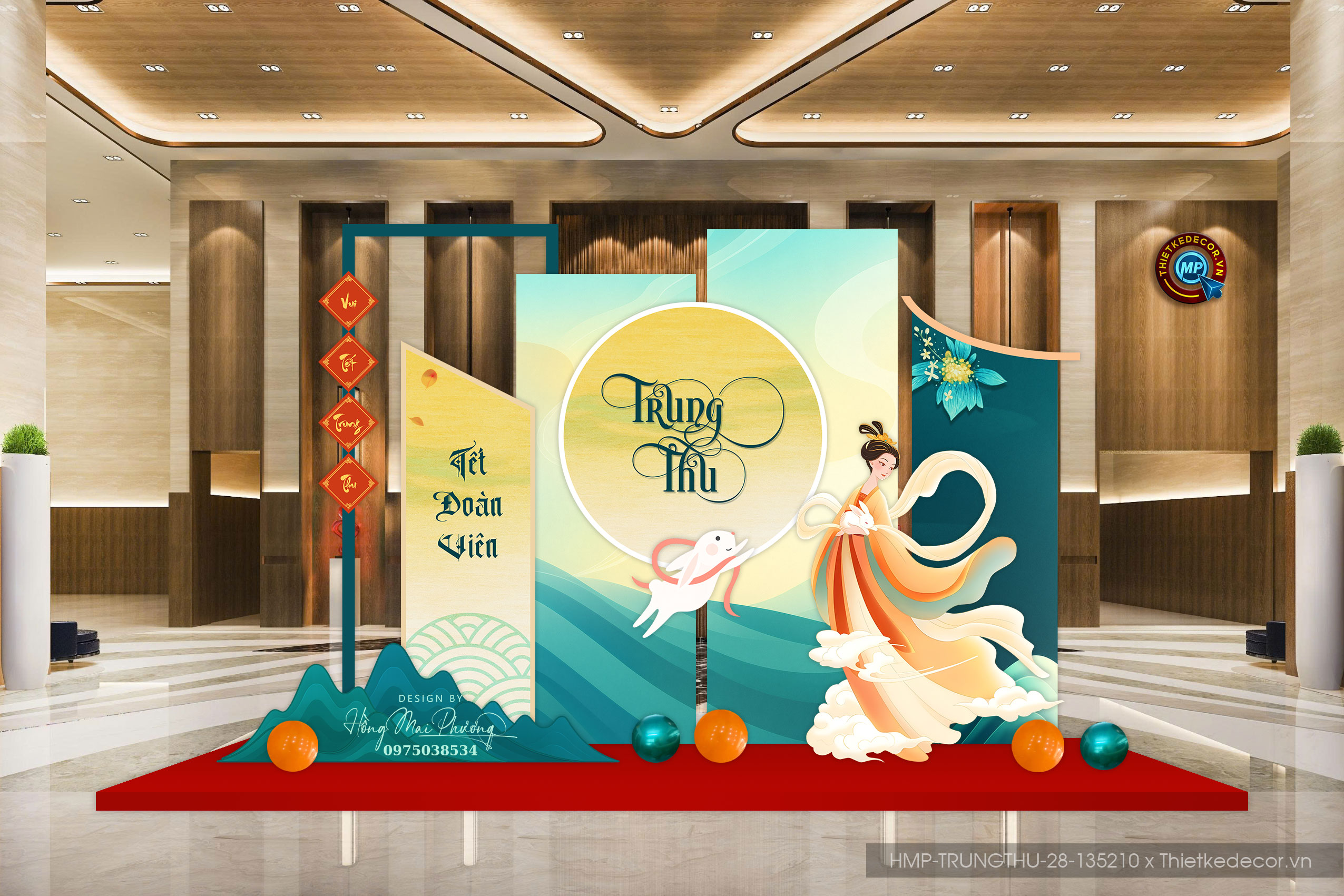 Trung thu tone xanh mint. Trang trí Trung Thu đại sảnh Mall, Chung cư, Nhà Hàng, Khách Sạn Sang trọng trọng.